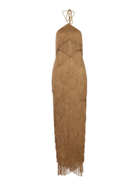 BLESS LONG HALTER DRESS WITH FRINGES