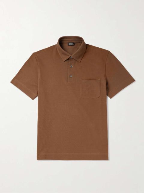 Leather-Trimmed Cotton-Piqué Polo Shirt