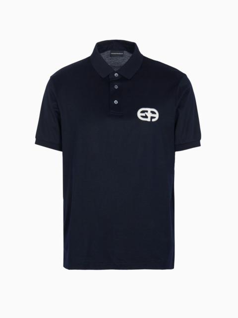 EMPORIO ARMANI Lyocell-blend jersey polo shirt with ASV logo raised embroidery