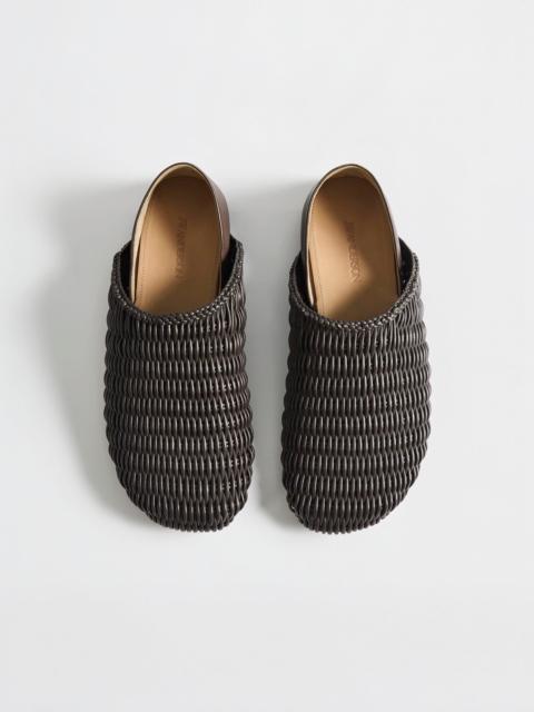JW Anderson MENS SLIPPER MULES IN CHOCOLATE BROWN WOVEN LEATHER