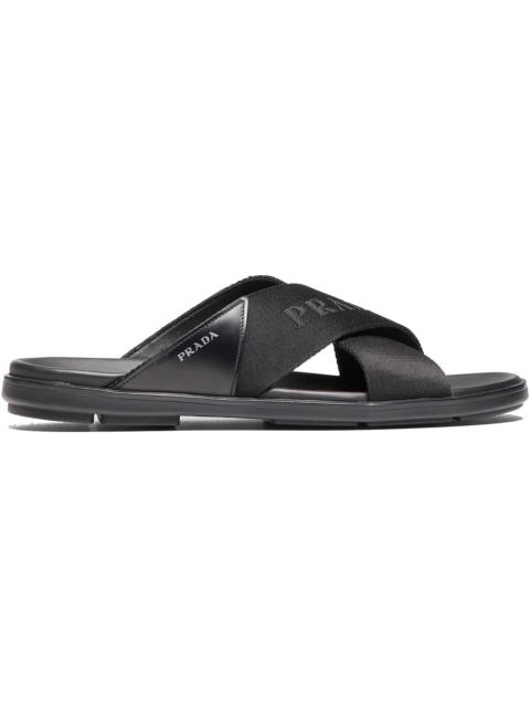 Prada Prada Nylon Tape Crisscross Slides Black Leather (Men's)