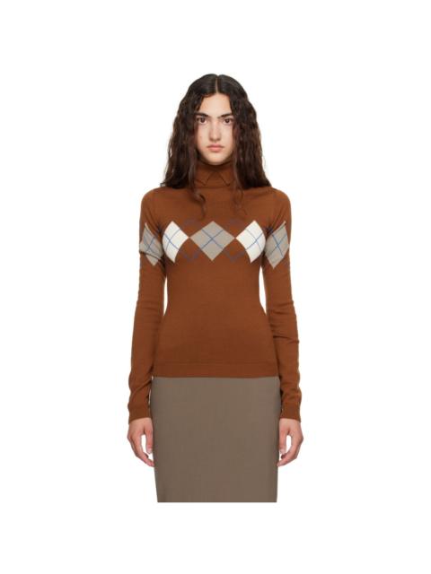 MUGLER Tan Argyle Turtleneck