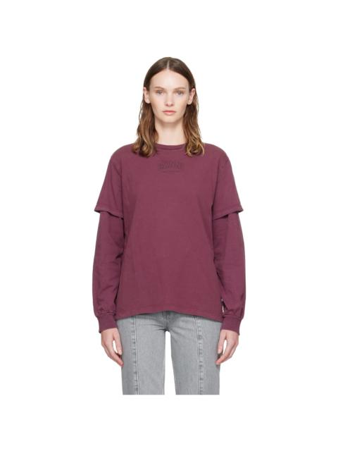 GANNI Burgundy Future Heavy Jersey Double Sleeve T-shirt