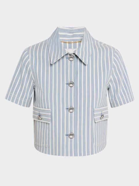 ADAM LIPPES Marseille Hickory Striped Denim Crop Shirt Jacket