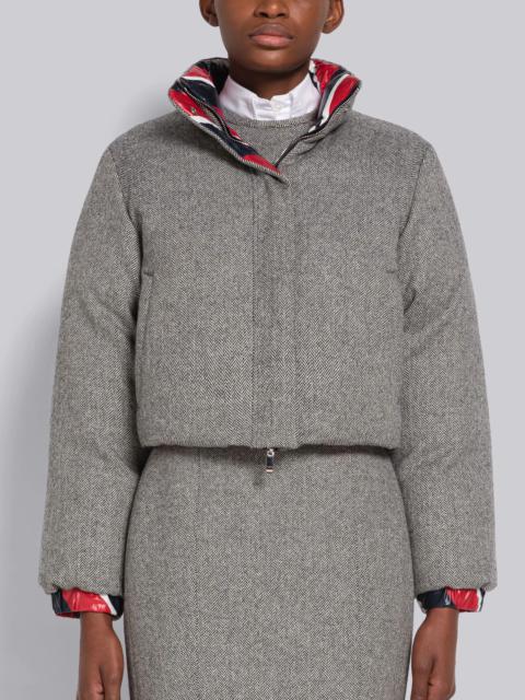 Thom Browne Stripe Shiny Tech And Herringbone Lambswool Reversible Down Jacket