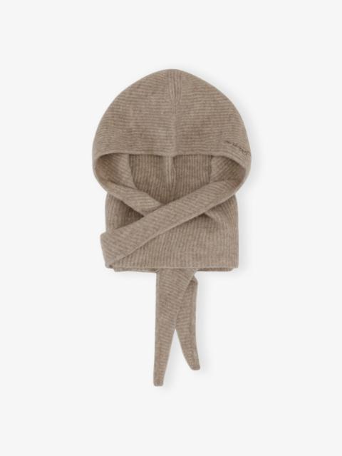 GANNI BROWN SOFT WOOL BALACLAVA