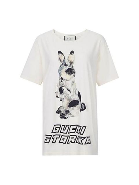 GUCCI (WMNS) Gucci Bunny Pattern Crewneck Short Sleeve For White 492347-X3M80-7550