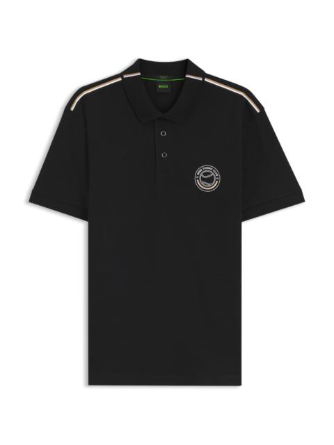 BOSS STRETCH-COTTON POLO SHIRT WITH TENNIS-INSPIRED LOGO
