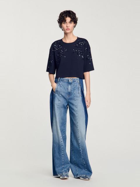 Sandro T-SHIRT WITH BEADED DETAILS