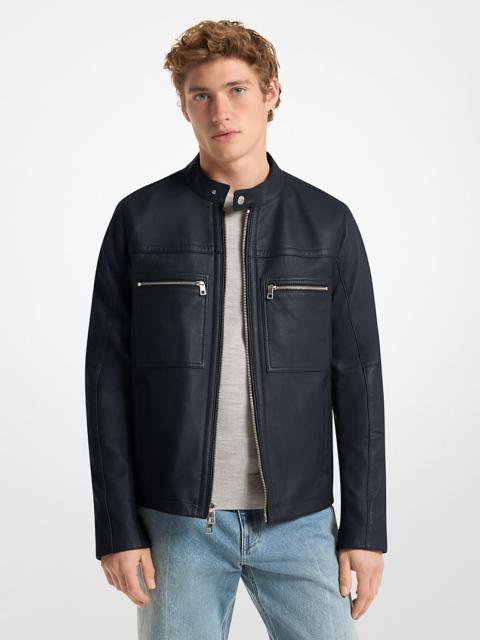 MICHAEL KORS Leather Double-Zip Racer Jacket