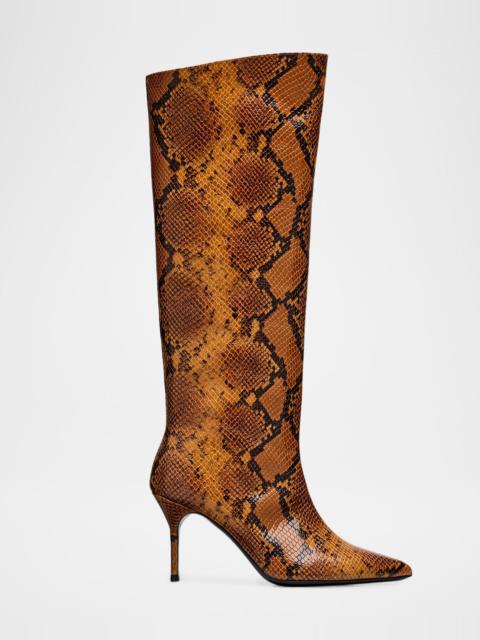 STAUD Sebastian Snake-Embossed Leather Knee-High Boots