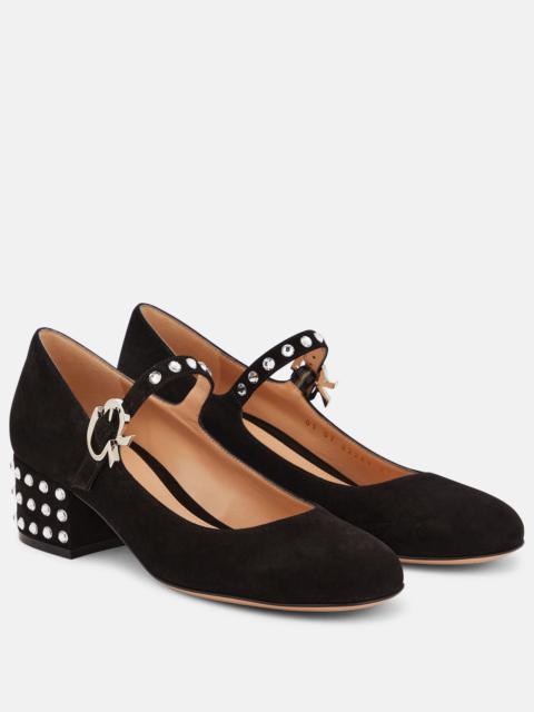 Crystal Mary Ribbon 45 suede pumps