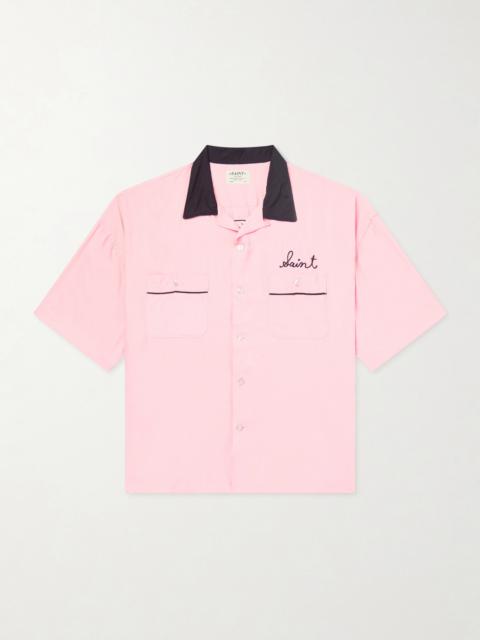 SAINT M×××××× Deck of Cards Convertible-Collar Logo-Embroidered Satin Shirt