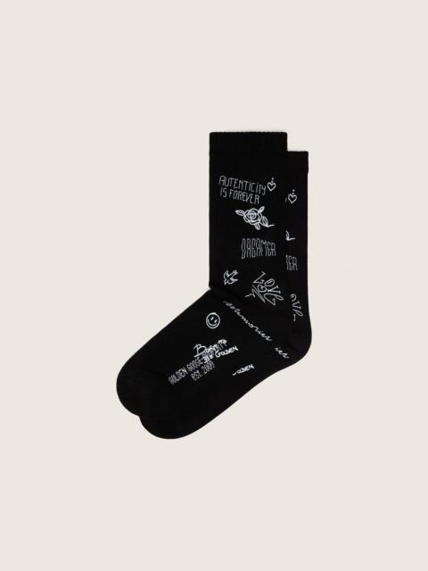 Golden Goose Black ribbed socks with white scribble print