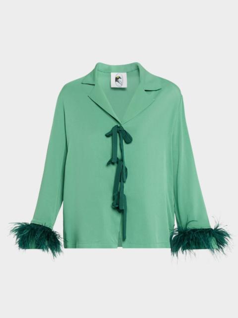 SLEEPER Feather-Cuff Viscose Sleep Top