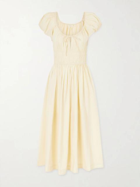 DÔEN Quinn smocked organic cotton-poplin midi dress Pastel yellow
