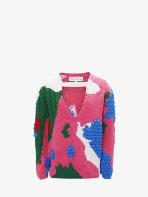 JW Anderson TEXTURED V CUT-OUT JUMPER