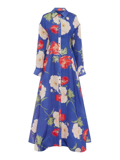 LEO LIN Josephine Floral Silk Gown blue
