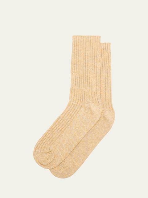 Loro Piana Men's Meina Melange Ribbed Mid-Calf Socks