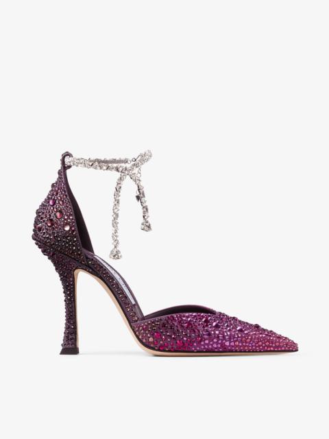 JIMMY CHOO Stevie 100
Winter Bloom and Violet Orchid Mix Satin Pumps with Degrade Crystal