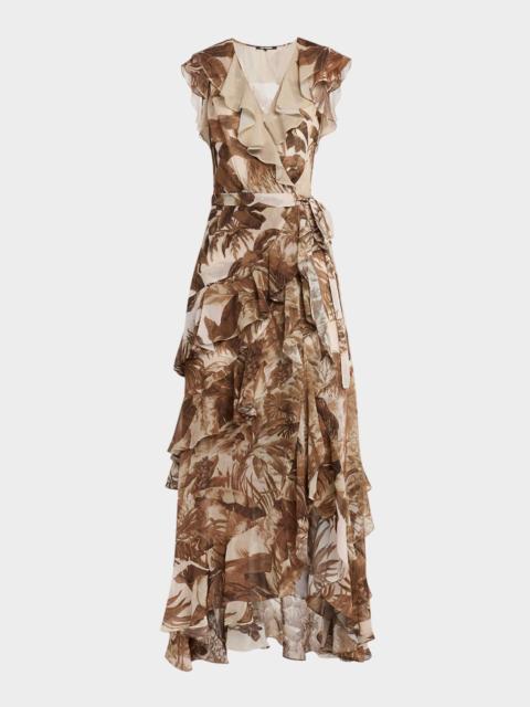 KOBI HALPERIN Elanor Botanical-Print Ruffle Wrap Maxi Dress