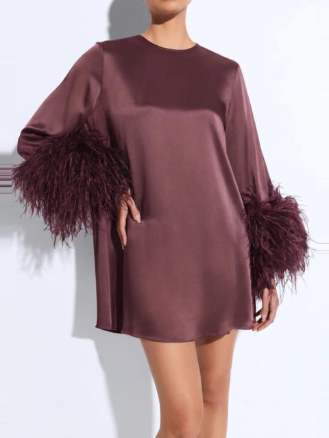 LAPOINTE Satin Shift Dress With Feathers