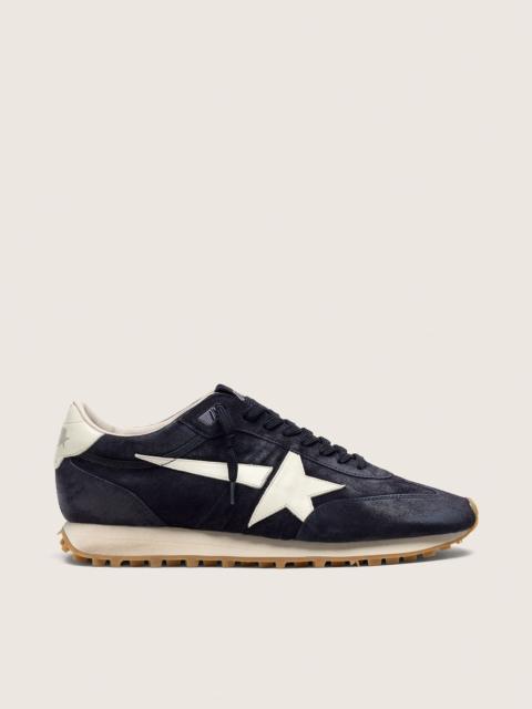 Golden Goose Men’s Marathon in black suede with white leather star and heel tab