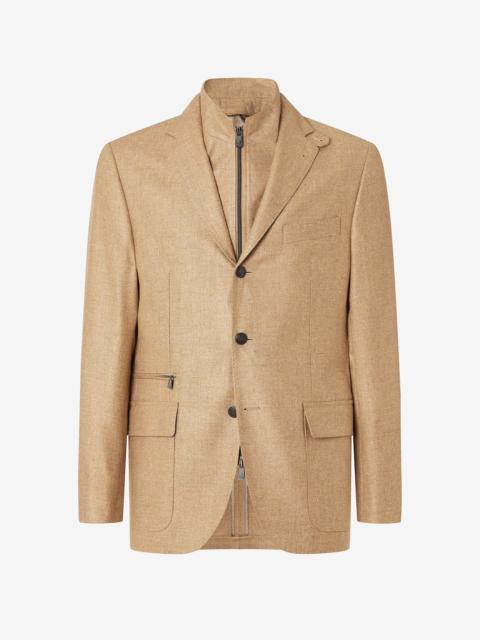 CORNELIANI Camel beige silk and wool jacket with inner vest