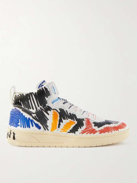Marni + Veja V15 Printed Leather High-Top Sneakers