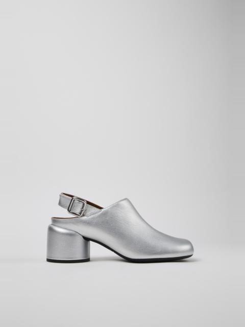 CAMPER Niki Silver Leather Semi-Open Shoes for Women.