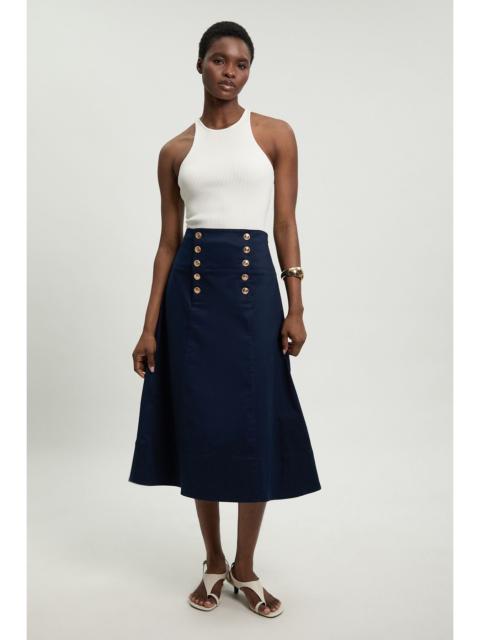 KAREN MILLEN Petite Cotton Tailored Button Detail Midi Skirt