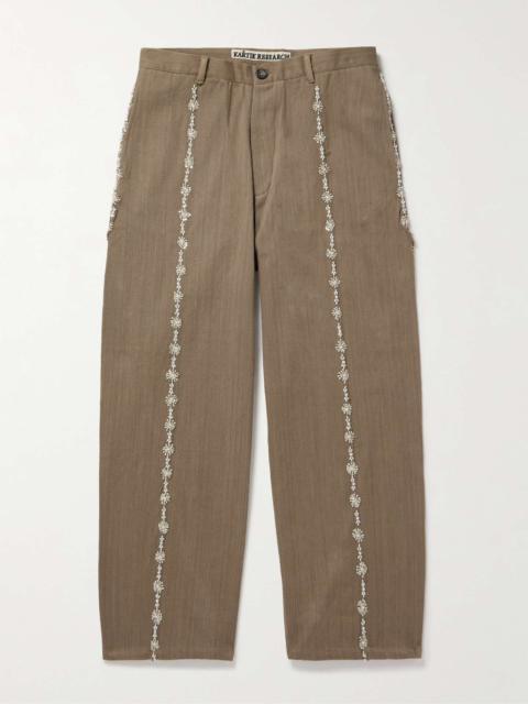 KARTIK RESEARCH Wide-Leg Embellished Embroidered Cotton Trousers