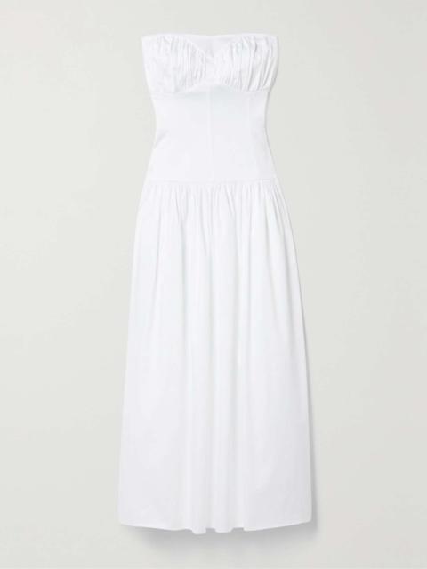 TOVE Lauryn strapless gathered cotton-blend midi dress White