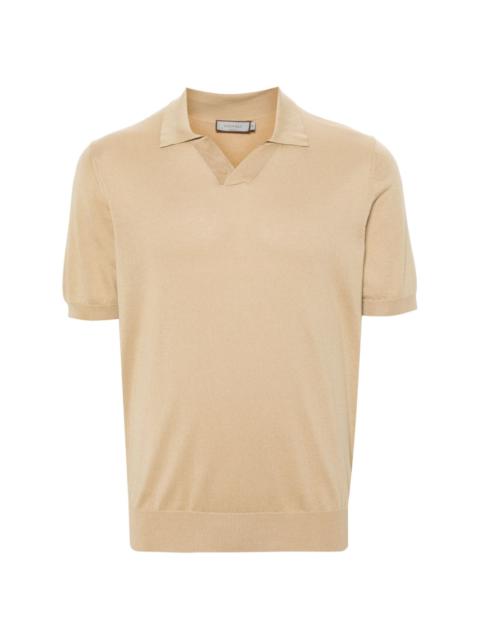 Canali split-neck fine-knit polo shirt