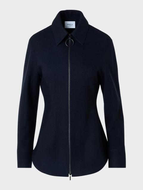 AKRIS Wool-Cashmere Zip-Front Blouse