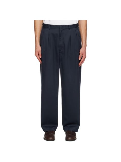 Nanamica Navy Double Pleated Chino Trousers