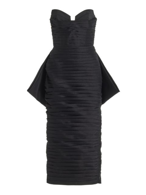 Marji Bow-Detailed Pleated-Taffeta Midi Dress black