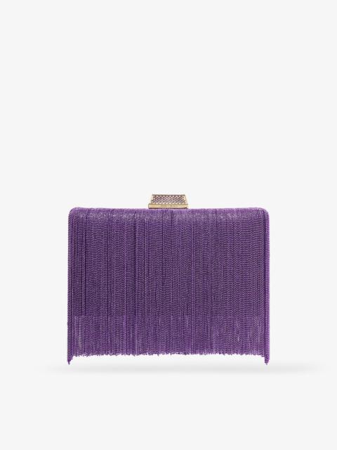 JIMMY CHOO Clemmie
Cassis Satin Clutch Bag with Chain Fringe