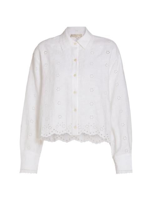 LoveShackFancy Women's Delano Eyelet Linen Button-Front Shirt - Optic White