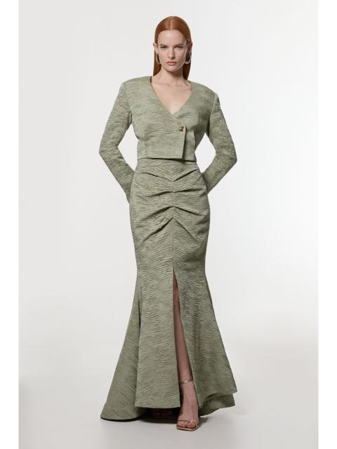 KAREN MILLEN Crinkle Satin Pleated Tailored Maxi Skirt