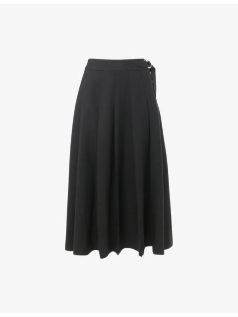 WHISTLES Buckle-embellished Pleated Stretch Wool-Blend Midi Skirt
