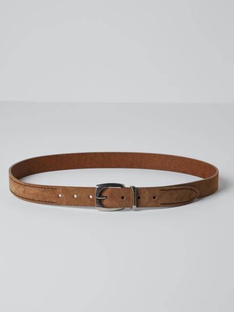 Brunello Cucinelli Reversed leather belt with stitching and detailed buckle