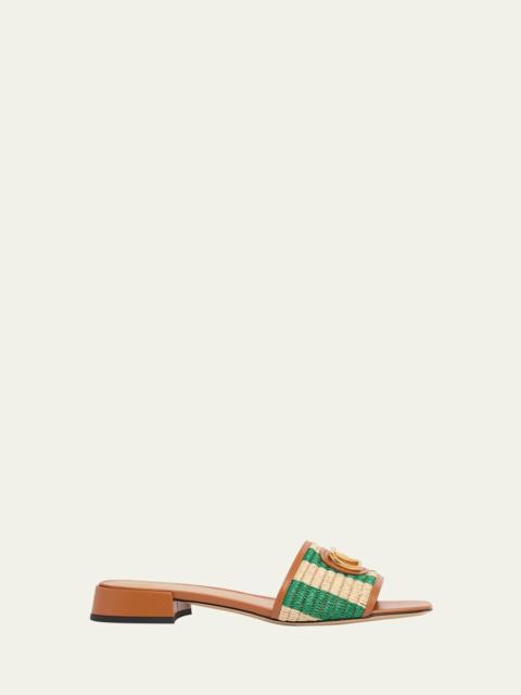 Valentino 20mm VLogo Leather and Striped Raffia Mule Sandals