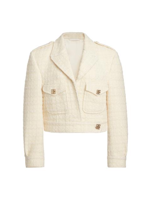 Cropped Wool-Blend Tweed Jacket ivory