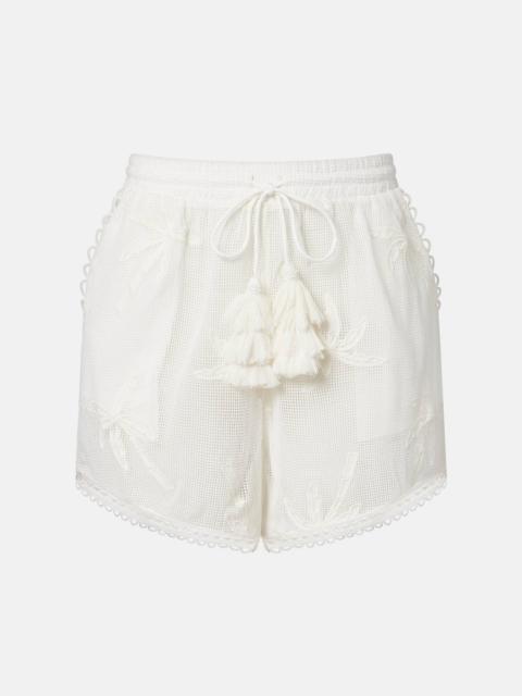 FARM RIO Embroidered cotton shorts