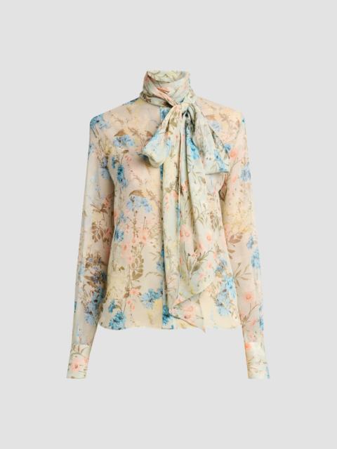Alexander McQueen Women's Floral Tieneck Silk Blouse - Pistachio Pink