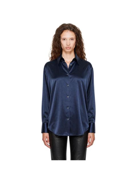 TOM FORD Navy Stretch Silk Satin Relaxed Fit Shirt