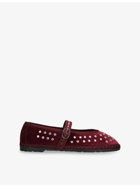 FLABELUS Mae Studded Velvet Mary-Jane Flats
