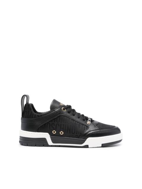 logo-jacquard leather sneakers