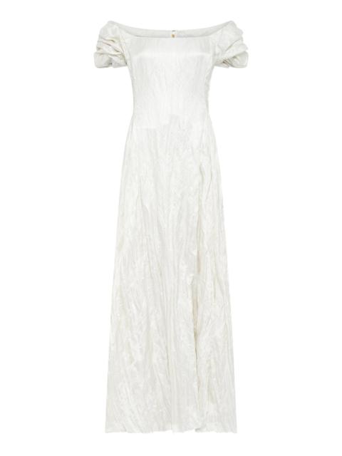 GABRIELA HEARST Juniper Maxi Dress in Ivory Metallic Crinkled Silk